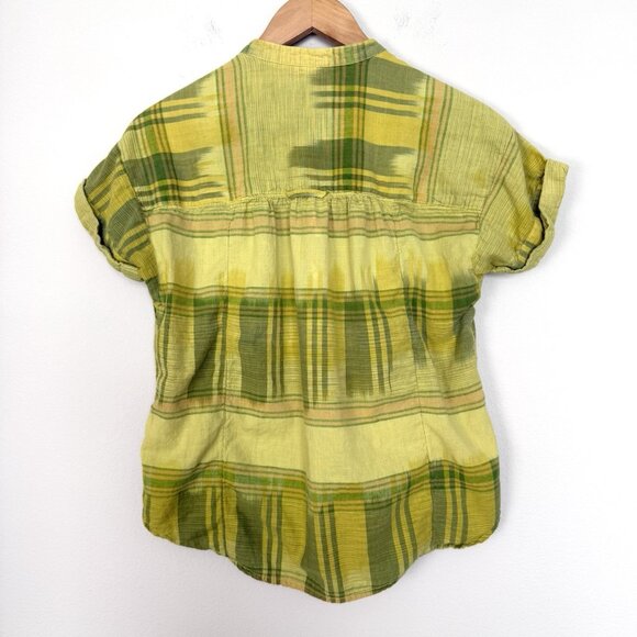 Anthropologie Pilcro Hannah Surf Plaid Popover Size XS‎ Chartreuse Casual Summer - Picture 6 of 10
